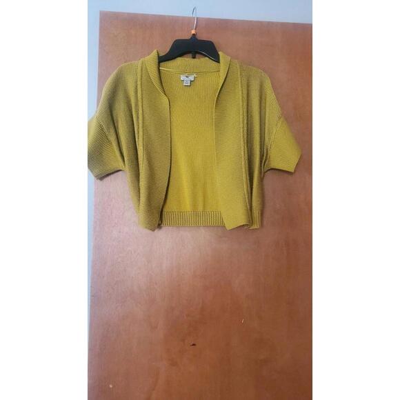 Beautiful Olive/Mustard Cropped Knit Cardigan Open Front, Unique Color! Size S - Picture 1 of 6